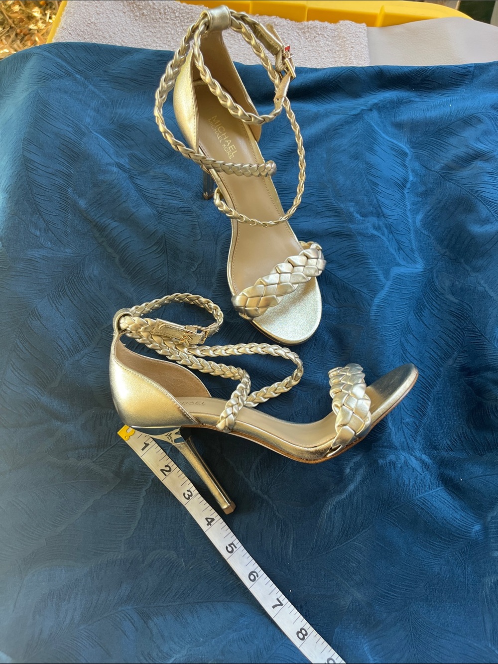 Michael Kors Metallic Gold Braided Strap Stiletto Sandals
